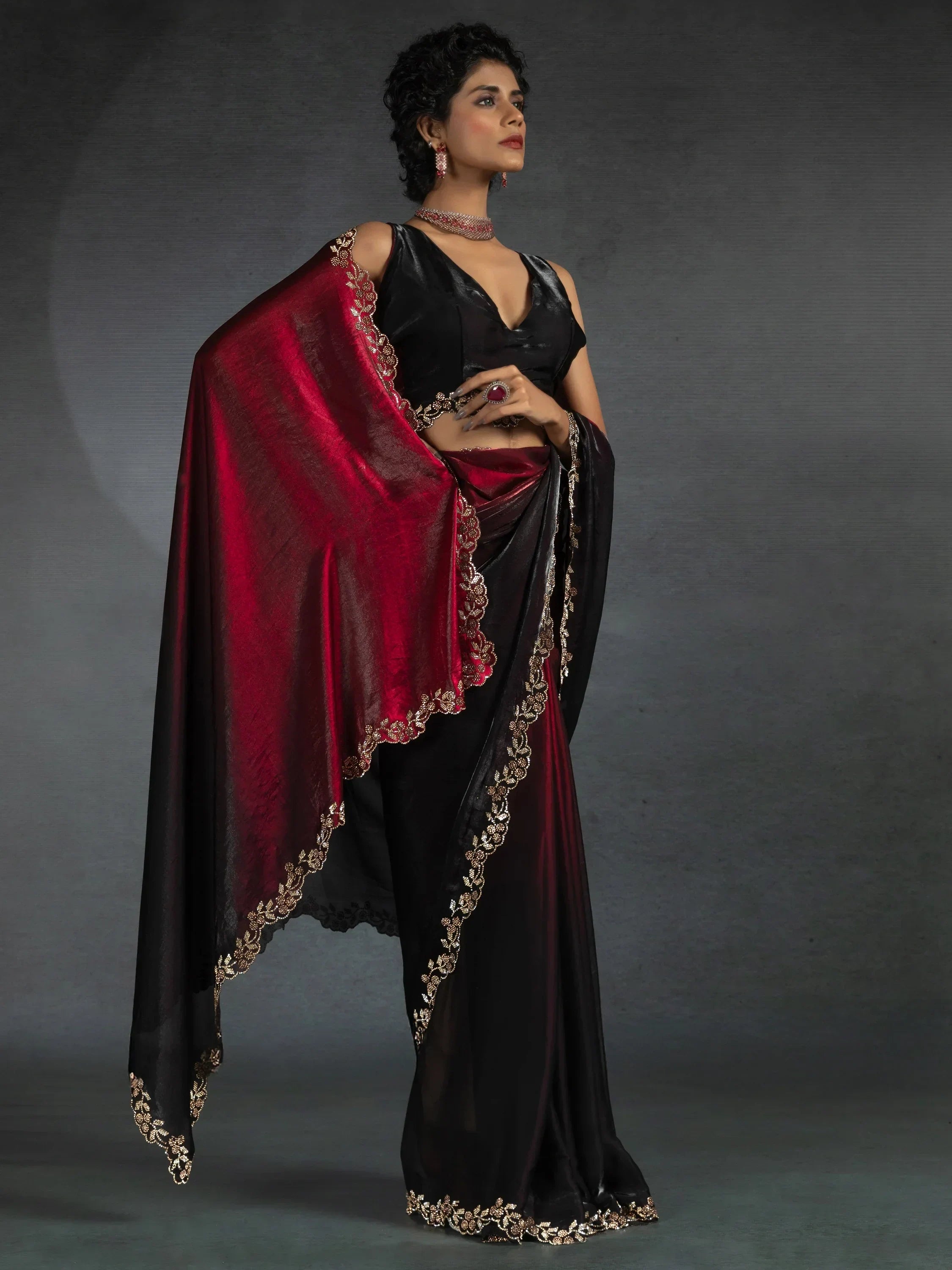 Enchanting Red Shaded Satin Party Wear Saree With Blouse