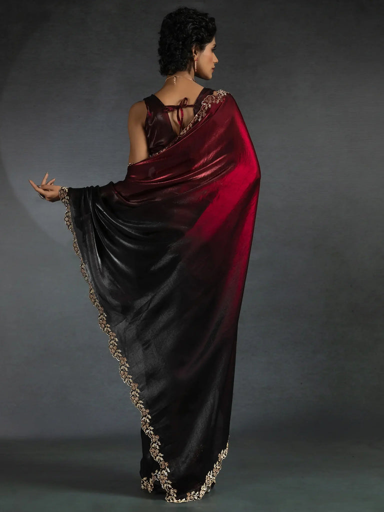 Enchanting Red Shaded Satin Party Wear Saree With Blouse