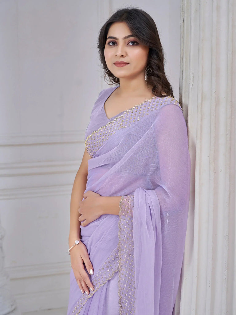 Incredible Lavender Organza Event Wear Saree With Blouse