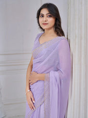 Incredible Lavender Organza Event Wear Saree With Blouse