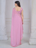 Amazing Pink Border Work Organza Party Wear Saree With Blouse