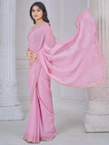 Amazing Pink Border Work Organza Party Wear Saree With Blouse
