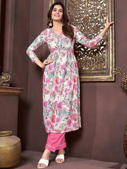 Gorgeous White Floral Printed Rayon Function Wear Salwar Suit