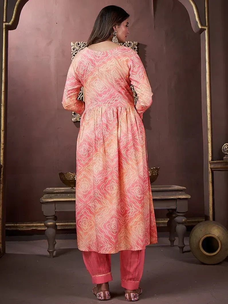 Pink printed kurta with matching pants, ethnic Indian wear for women