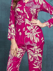 Gorgeous Rani Pink Digital Printed Muslin Silk Casual Wear Co-Ord Set