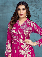 Gorgeous Rani Pink Digital Printed Muslin Silk Casual Wear Co-Ord Set