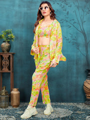 Captivating Lime Green Digital Printed Muslin Silk Western Co-Ord Set