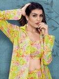 Captivating Lime Green Digital Printed Muslin Silk Western Co-Ord Set