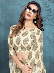 Charming Beige Digital Printed Muslin Silk Party Wear Co-Ord Set