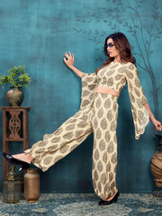Charming Beige Digital Printed Muslin Silk Party Wear Co-Ord Set