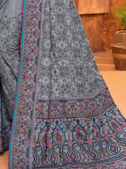 Alluring Grey Mirror Work Banarasi Silk Traditional Saree With Blouse