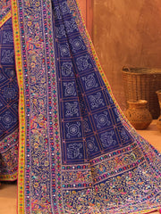 Bewitching Blue Mirror Work Banarasi Silk Festival Wear Saree