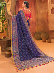 Bewitching Blue Mirror Work Banarasi Silk Festival Wear Saree