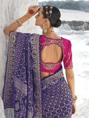 Attractive Blue Bandhani Printed Georgette Wedding Wear Saree
