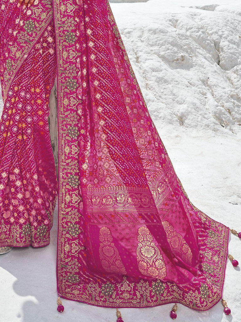 Gorgeous Rani Pink Bandhani Printed Georgette Traditional Saree