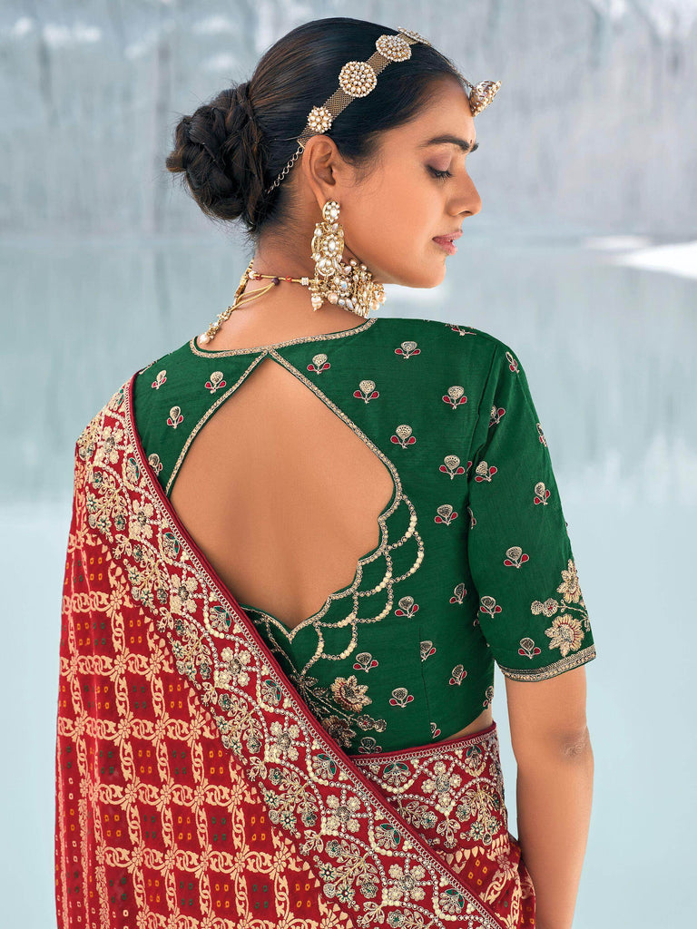 Marvelous Maroon Bandhani Printed Georgette Wedding Saree