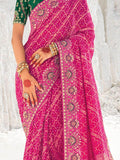 Outstanding Rani Pink Bandhani Printed Georgette Wedding Saree