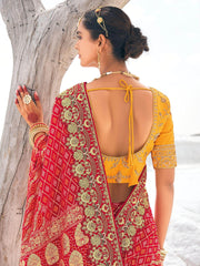 Awesome Red Bandhani Printed Georgette Wedding Saree With Blouse