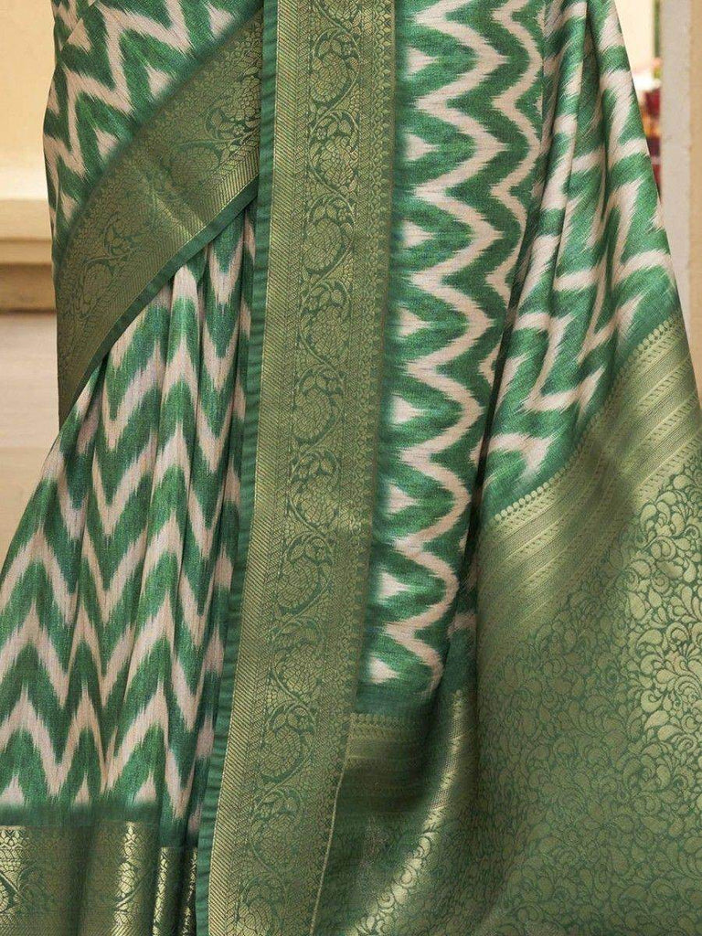 Attractive Green Digital Printed Silk Traditional Saree With Blouse