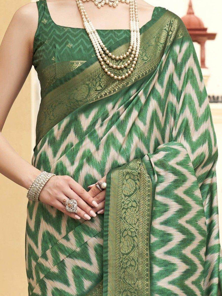 Attractive Green Digital Printed Silk Traditional Saree With Blouse