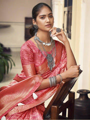 Captivating Pink Zari Weaving Silk Wedding Wear Saree With Blouse