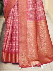 Captivating Pink Zari Weaving Silk Wedding Wear Saree With Blouse