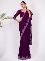 Fascinating Purple Swarovski Work Georgette Party Wear Saree