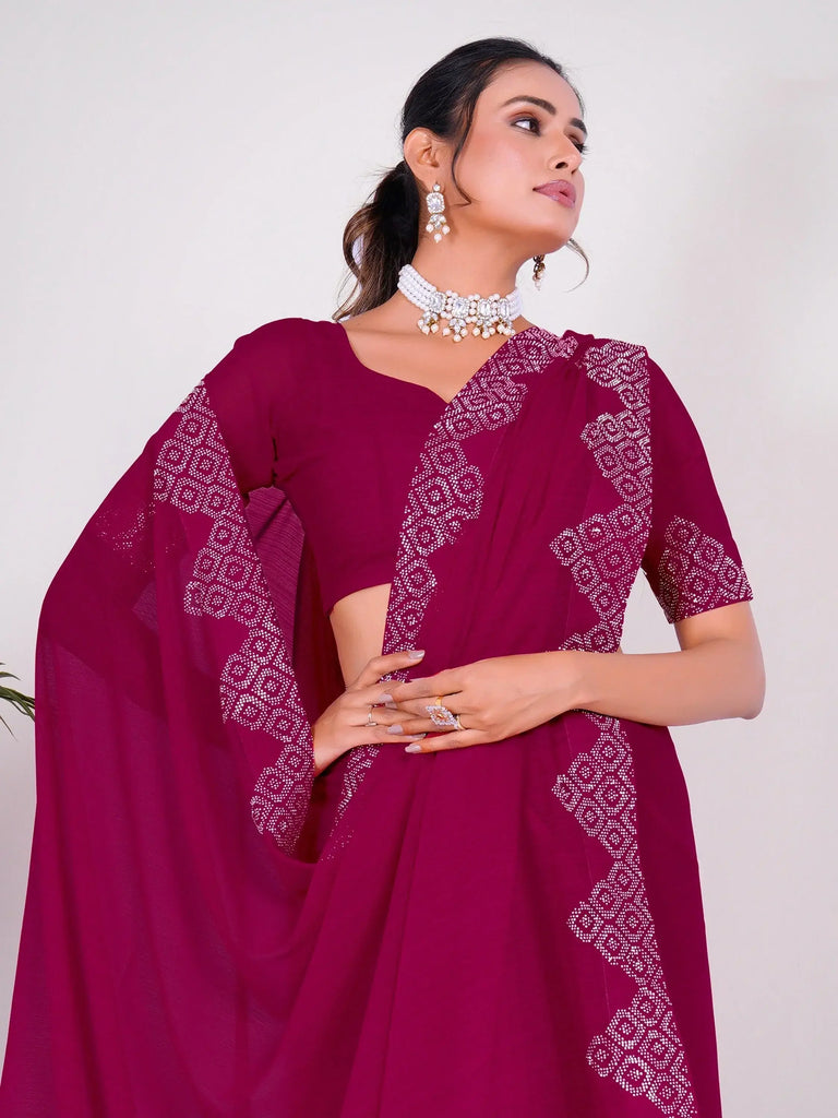 Glamorous Pink Swarovski Work Georgette Reception Wear Saree