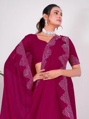 Glamorous Pink Swarovski Work Georgette Reception Wear Saree