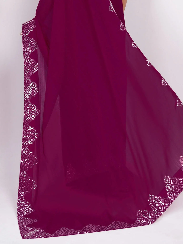 Glamorous Pink Swarovski Work Georgette Reception Wear Saree
