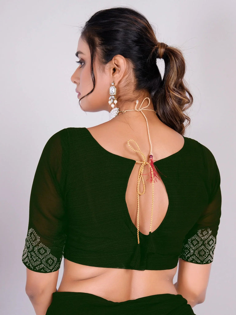 Enchanting Green Swarovski Work Georgette Mehendi Wear Saree
