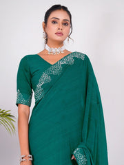 Adorable Teal Green Swarovski Work Georgette Event Wear Saree