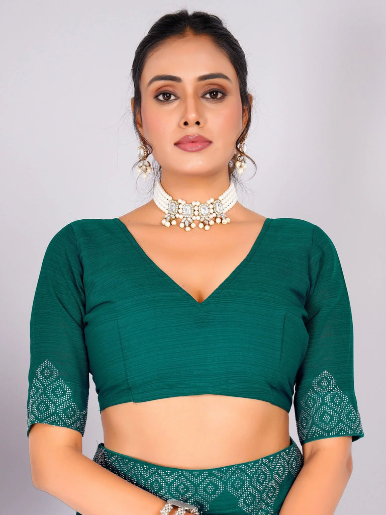 Adorable Teal Green Swarovski Work Georgette Event Wear Saree