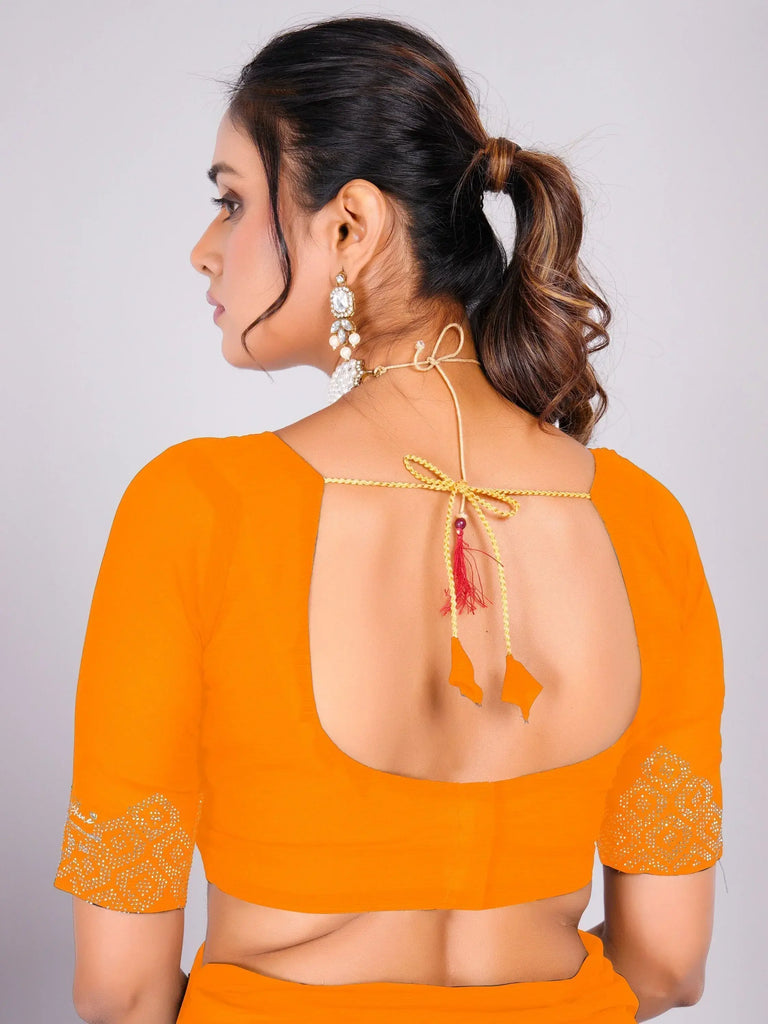 Charming Yellow Swarovski Work Georgette Haldi Wear Saree