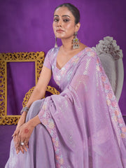 Captivating Lavender Sequins Organza Event Wear Saree With Blouse