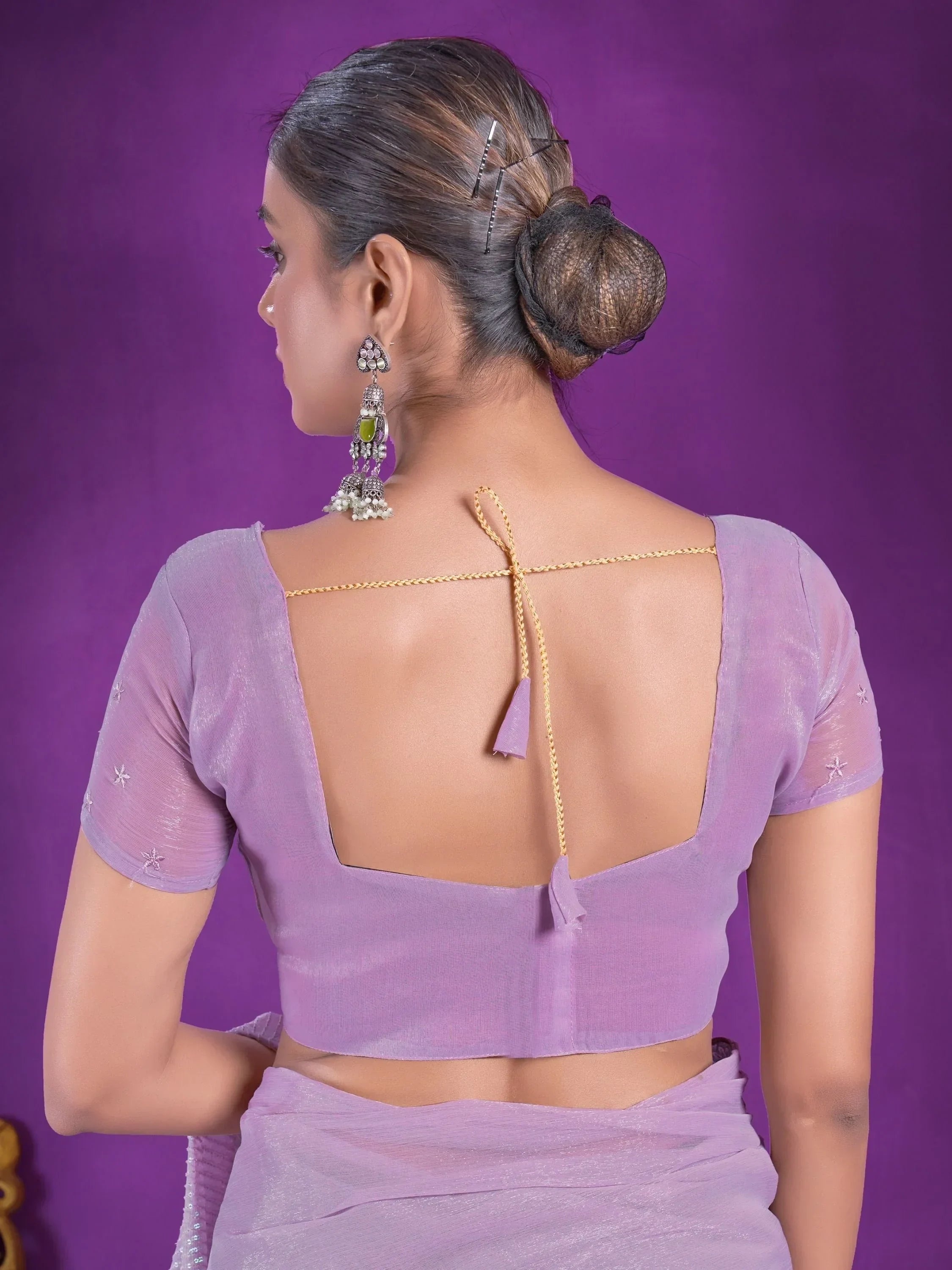 Captivating Lavender Sequins Organza Event Wear Saree With Blouse