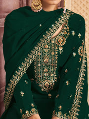Awesome Green Embroidered Georgette Lehenga Suit With Dupatta