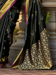 Gorgeous Black Zari Weaving Silk Reception Wear Saree With Blouse