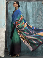 Stunning Multi-Color Printed Crepe Party Wear Saree With Blouse