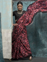 Attractive Black Digital Printed Crepe Cocktail Party Wear Saree