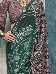 Lovable Green Printed Crepe Festival Wear Saree With Blouse