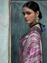 Sweet Grey Digital Printed Crepe Event Wear Saree With Blouse