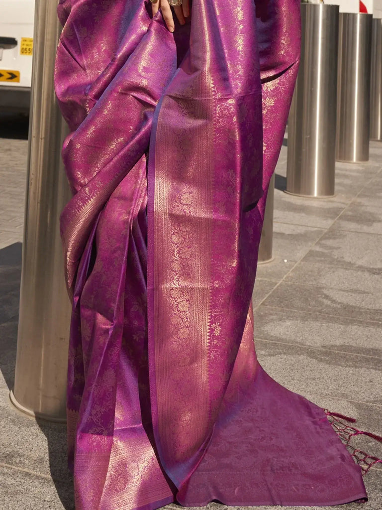 Glamorous Purple Zari Weaving Silk Wedding Wear Saree With Blouse