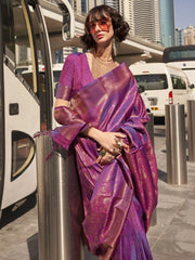 Glamorous Purple Zari Weaving Silk Wedding Wear Saree With Blouse