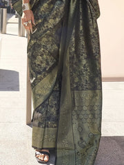 Charming Black Zari Weaving Silk Reception Wear Saree With Blouse