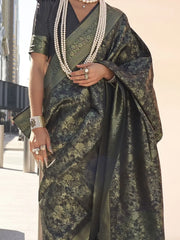Charming Black Zari Weaving Silk Reception Wear Saree With Blouse