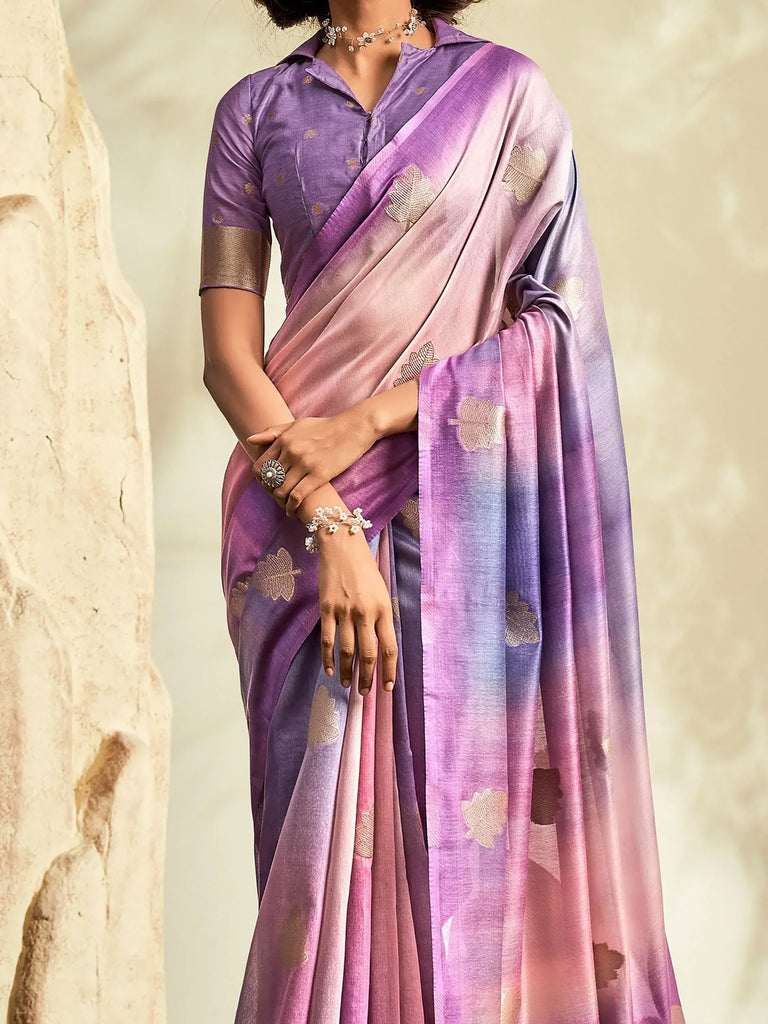 Captivating Purple Thread Work Silk Festival Wear Saree With Blouse