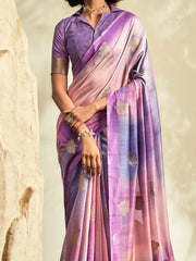 Captivating Purple Thread Work Silk Festival Wear Saree With Blouse