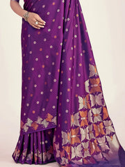 Incredible Purple Zari Weaving Banarasi Silk Wedding Saree With Blouse