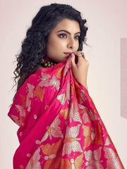 Marvelous Rani Pink Zari Weaving Banarasi Silk Event Wear Saree